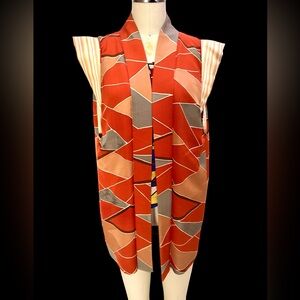 Altered Vintage Silk Kimono Geometric Patterned Vest Sz sm/med
